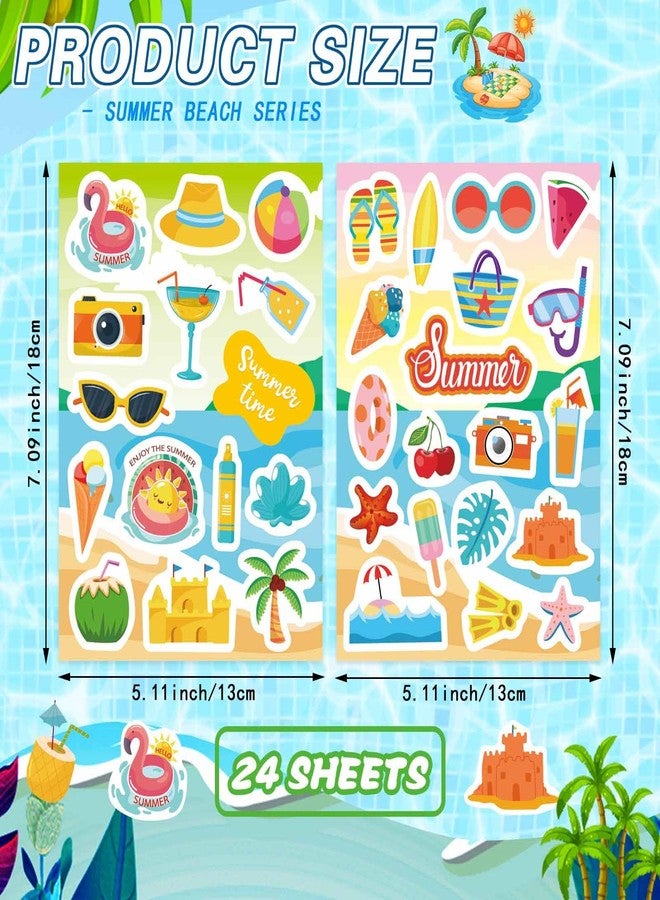 DUJAA 24 Shees Summer Stickers Pool Beach Luau Hawaii Sun Stickers Hello Summer Ocean Beach Sticker Hawaiian Ice Cream Stickers for Scrapbooking Water Bottles, Family School Classroom Party Favor - Image 2